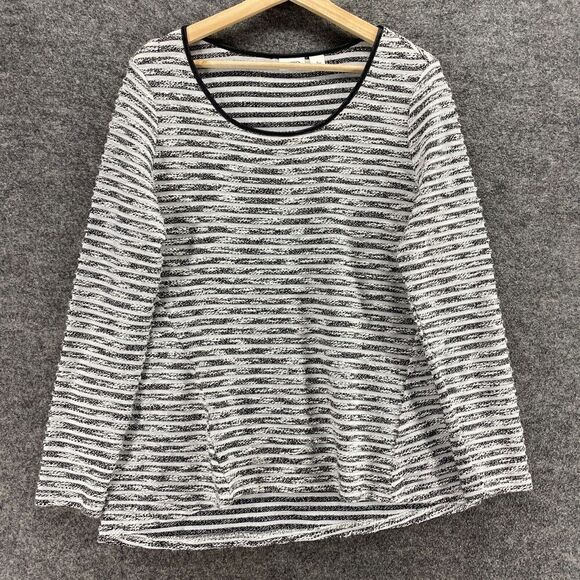 5/$45 Cato Sweater Pullover Women L Large White Striped Knit Long Sleeve Cotton - Picture 1 of 9